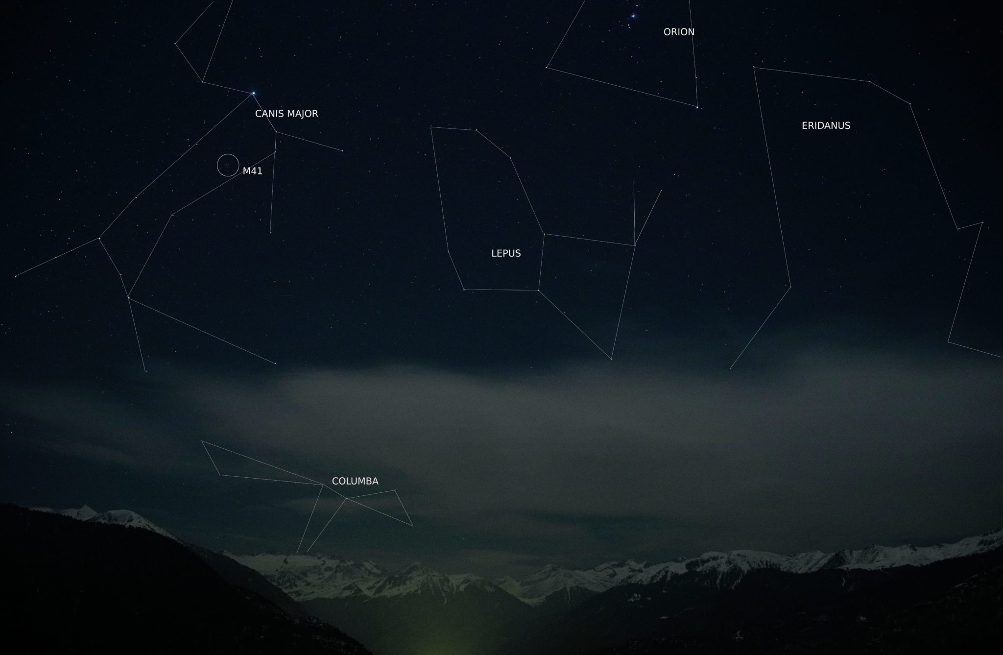 Le Chien et autres constellations au dessus de Melles 21 03 2021